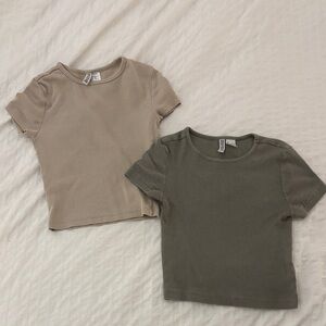 H&M Women's Crop Tops - Tan and Olive